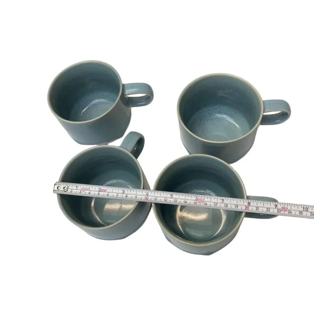 West Elm Blue Glazed Ceramic Coffee Mugs - Set of 4